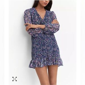 Mango Floral Ruched Mini Dress